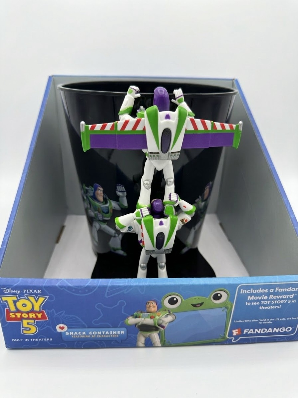 Toy Story 5 Buzz lightyear snack container bucket theater promo.